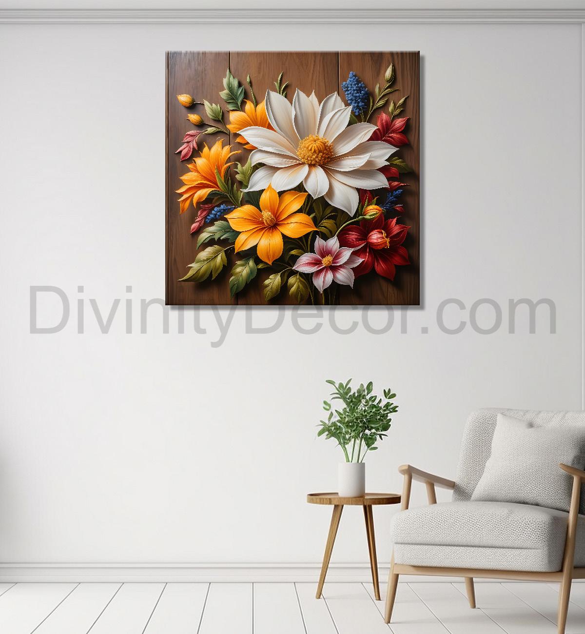 Colourful flower in brown background painting  - Flower-S-305