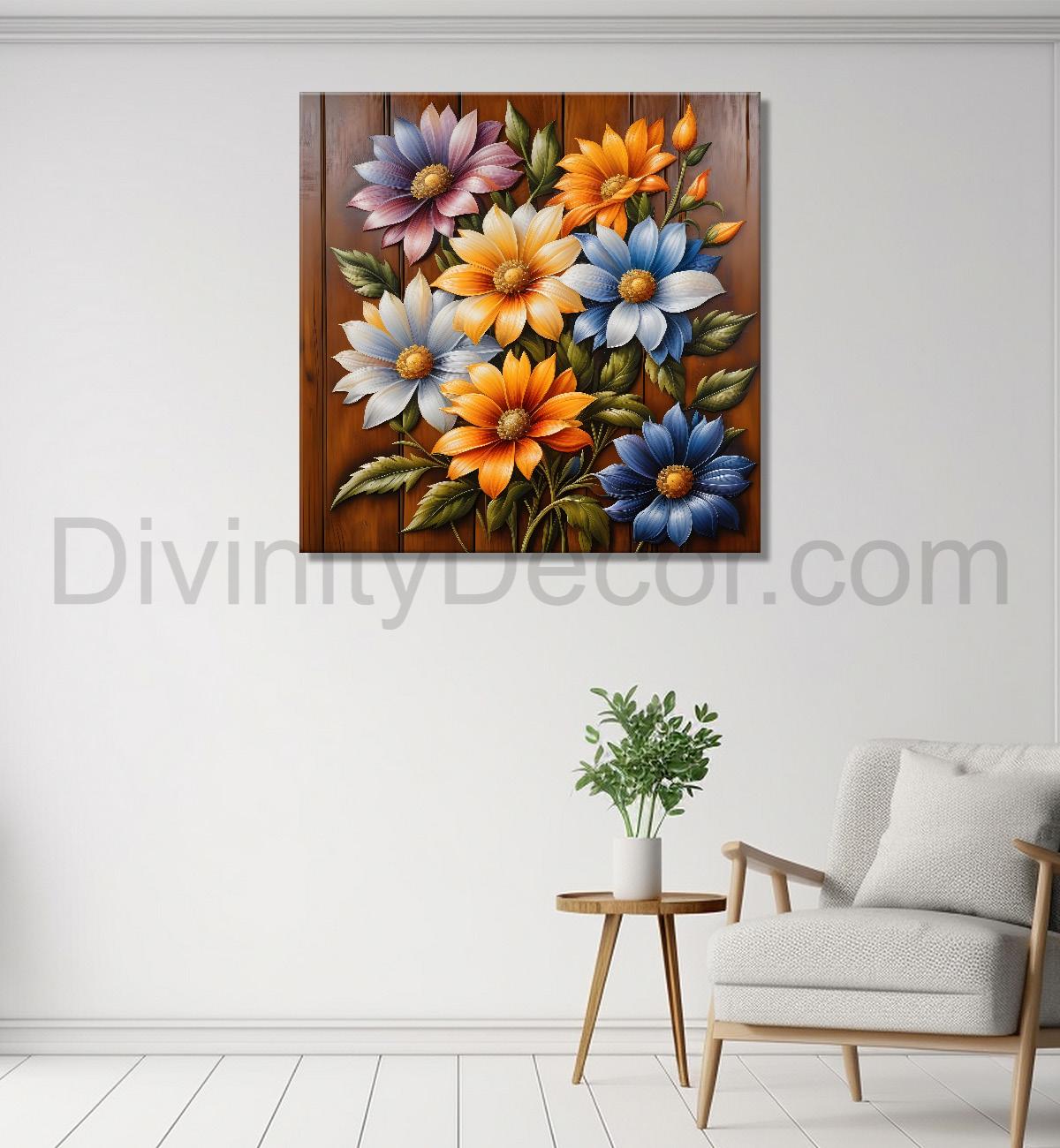 Colourful flower in brown background painting  - Flower-S-306