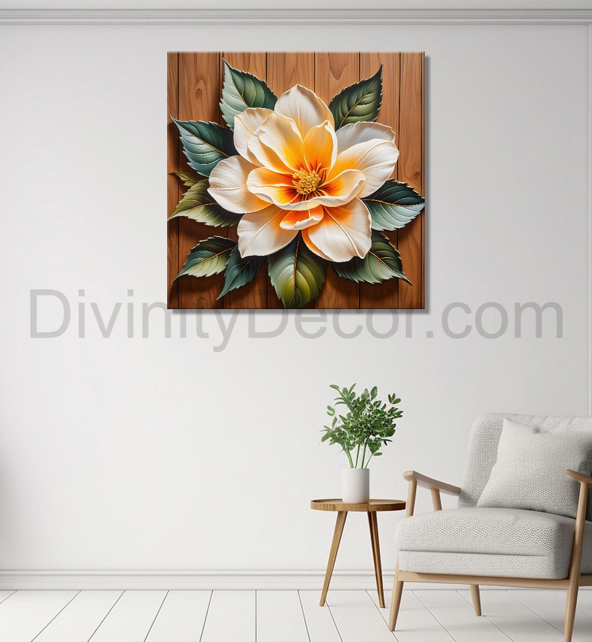 White flower in brown background painting  - Flower-S-307