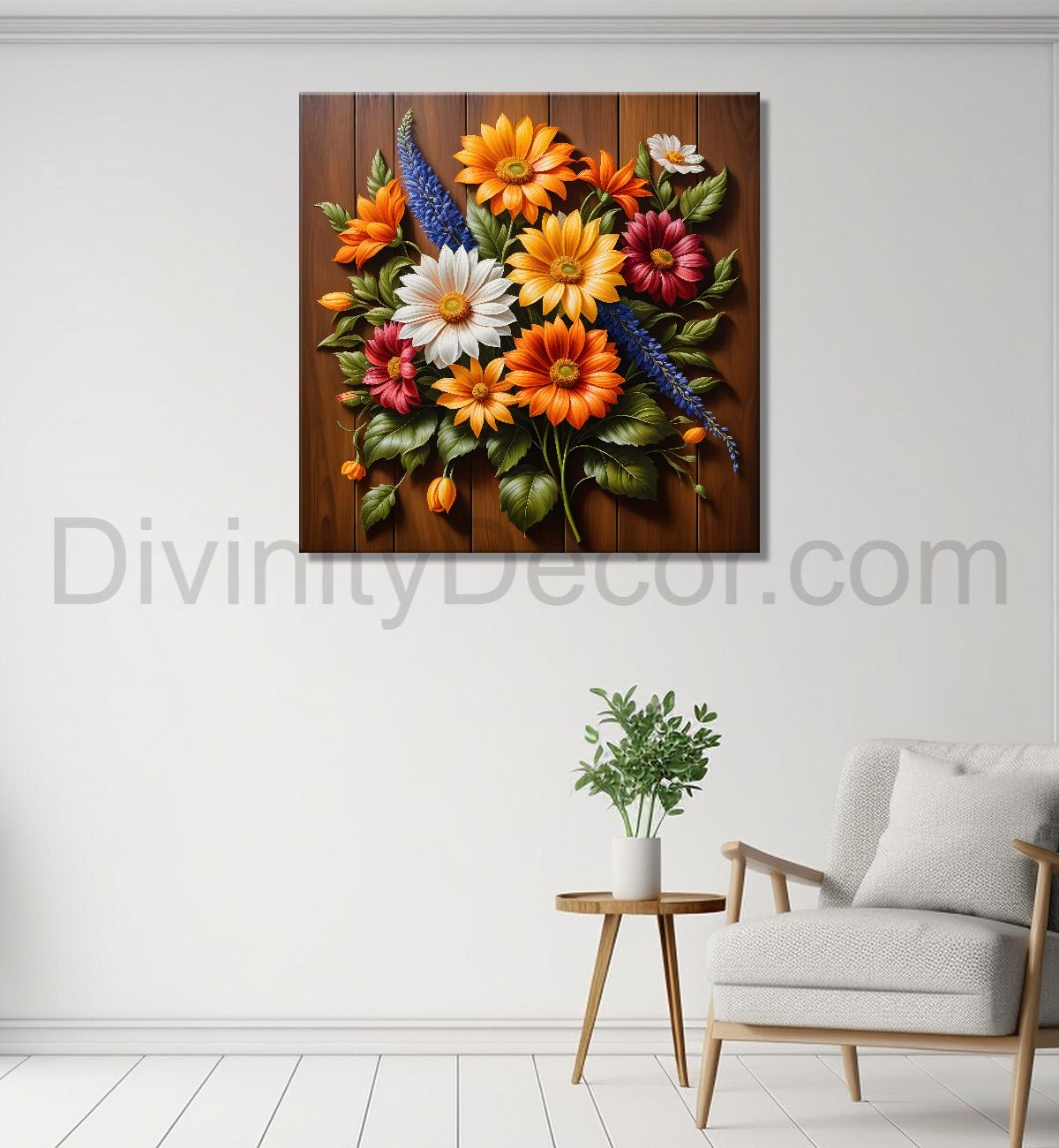 Colourful flower in brown background painting  - Flower-S-313
