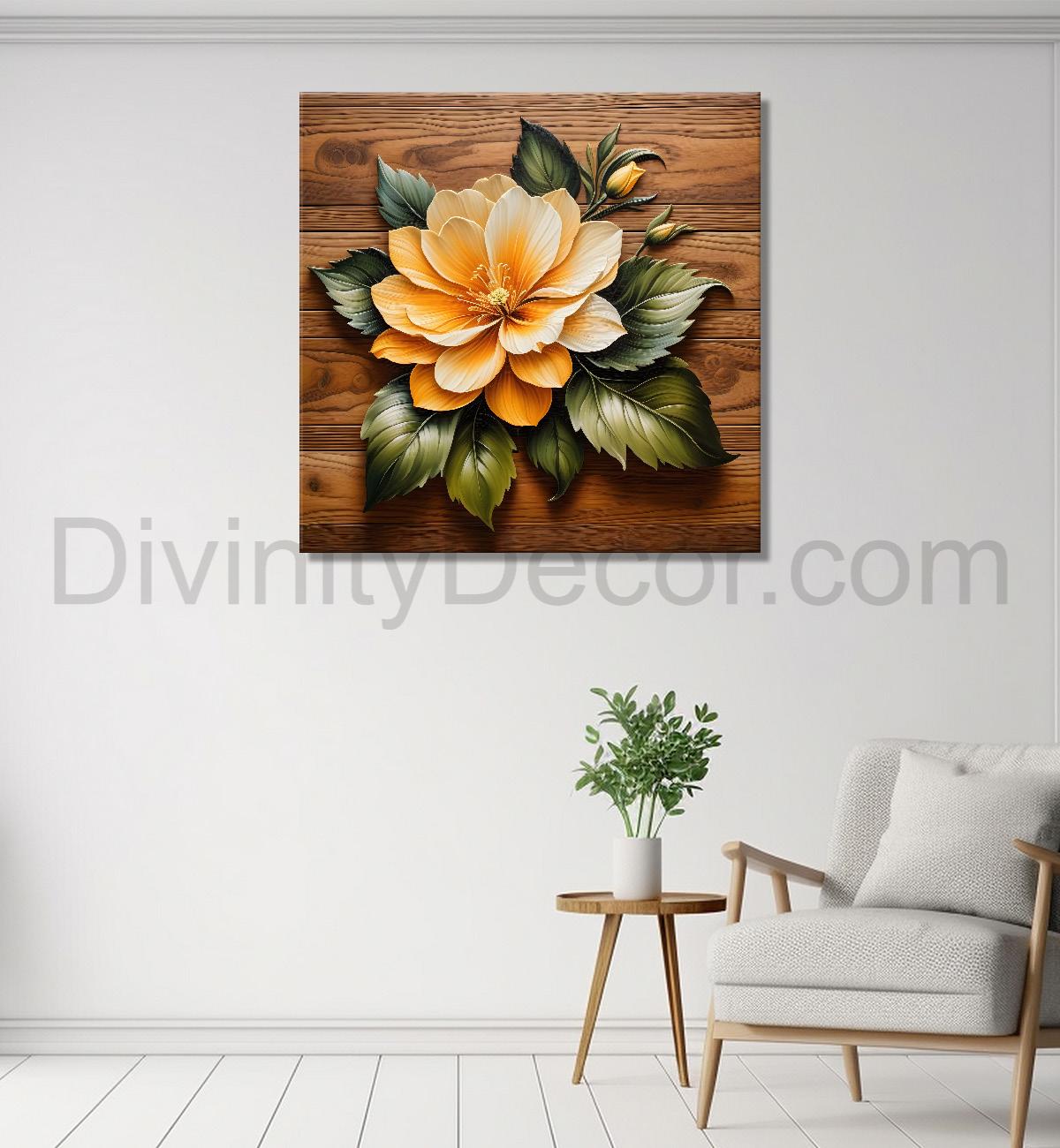 Yellow flower in brown background painting   - Flower-S-315