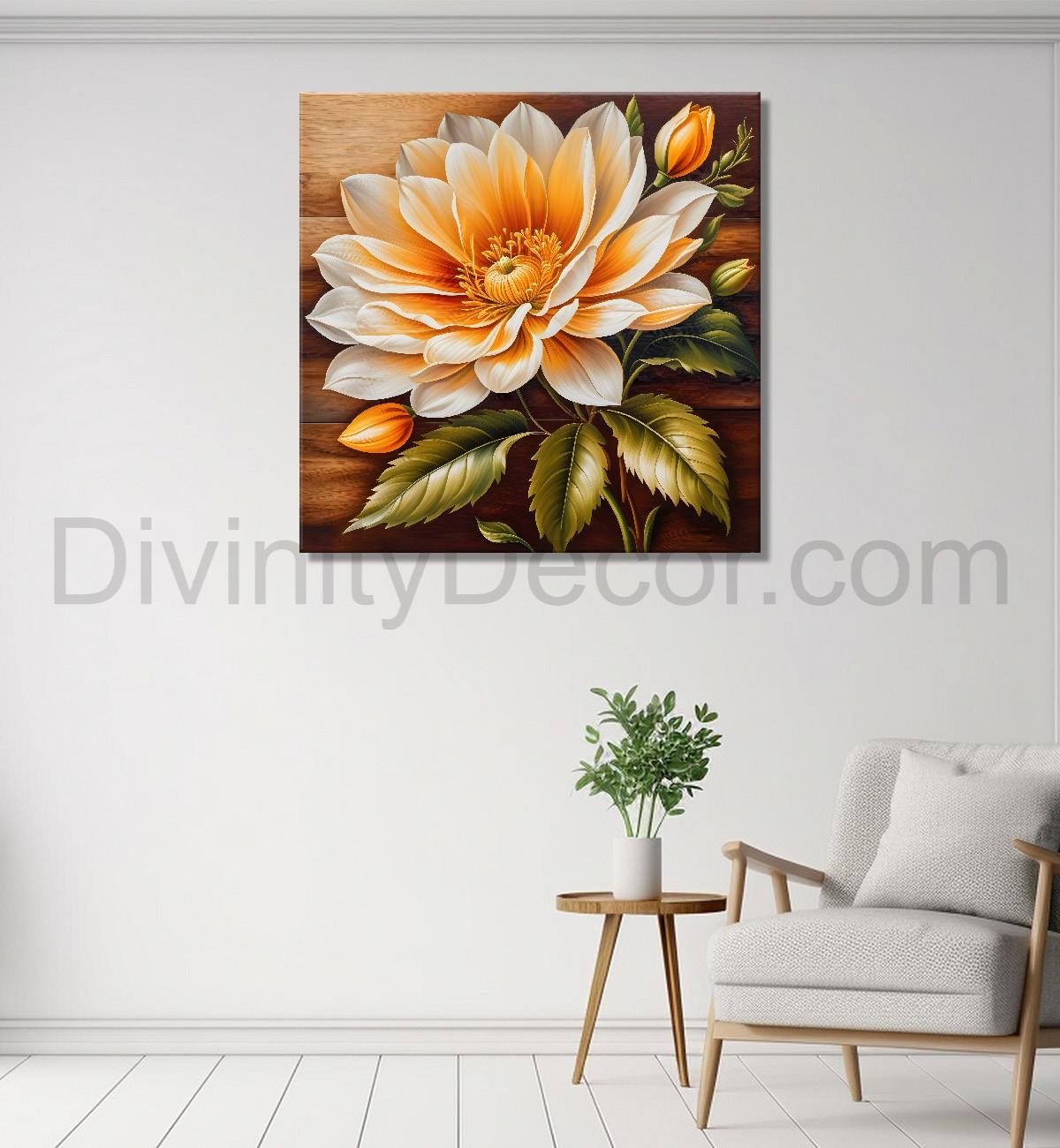 Yellow flower in brown background painting - Flower-S-317