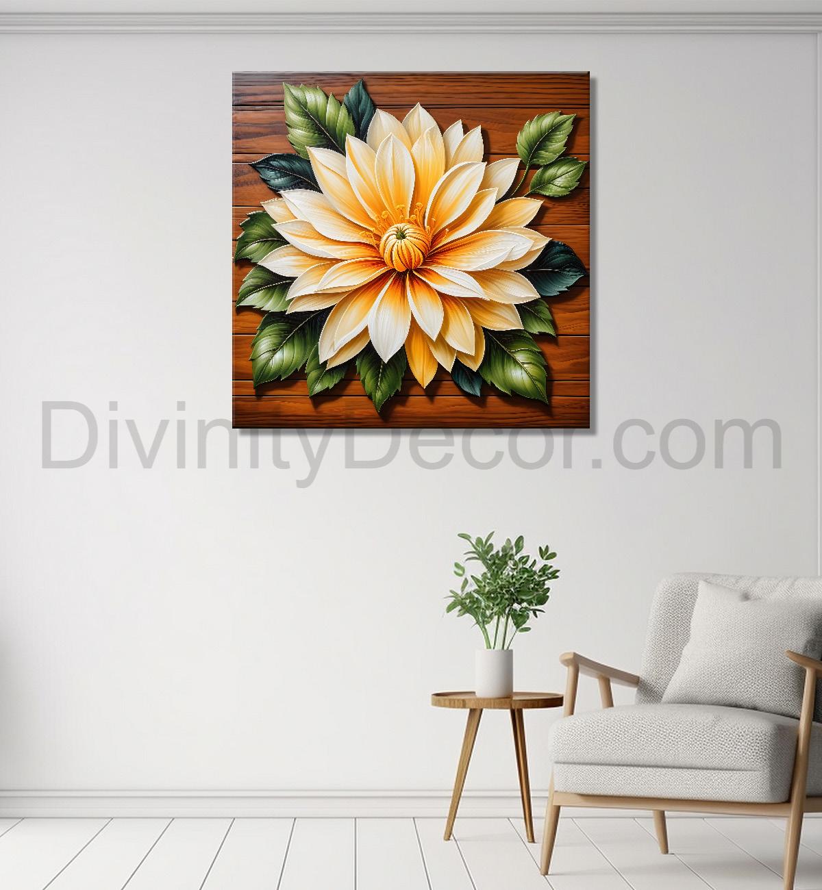 Yellow flower in brown background painting - Flower-S-318