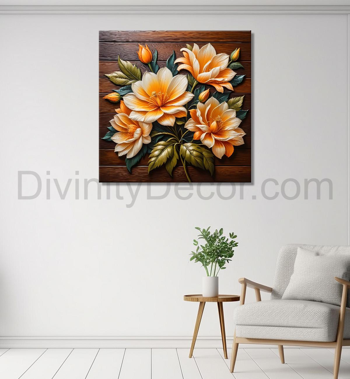 Yellow flower in brown background painting - Flower-S-319