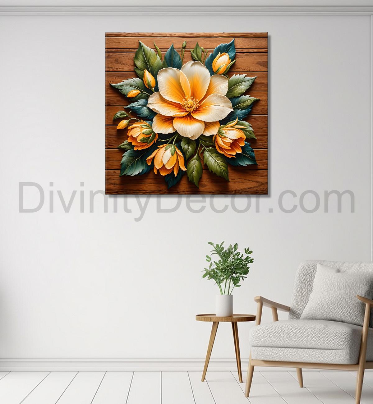 Yellow flower in brown background painting - Flower-S-320