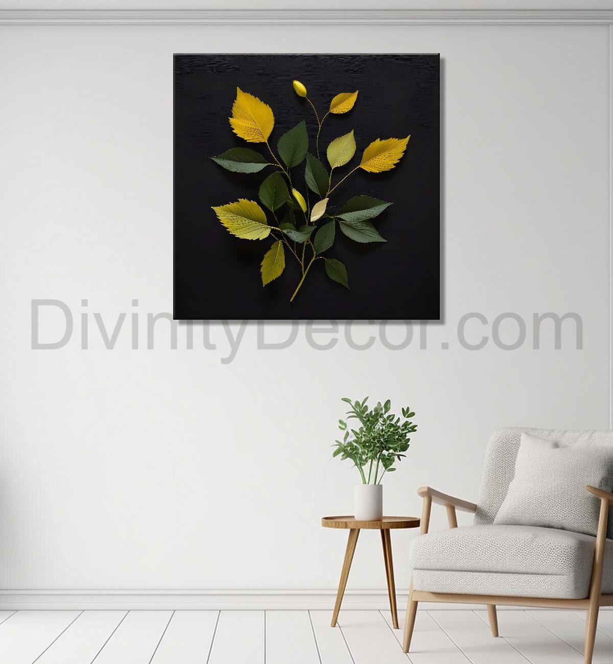 Yellow leaves in black background painting  Flower-S-335