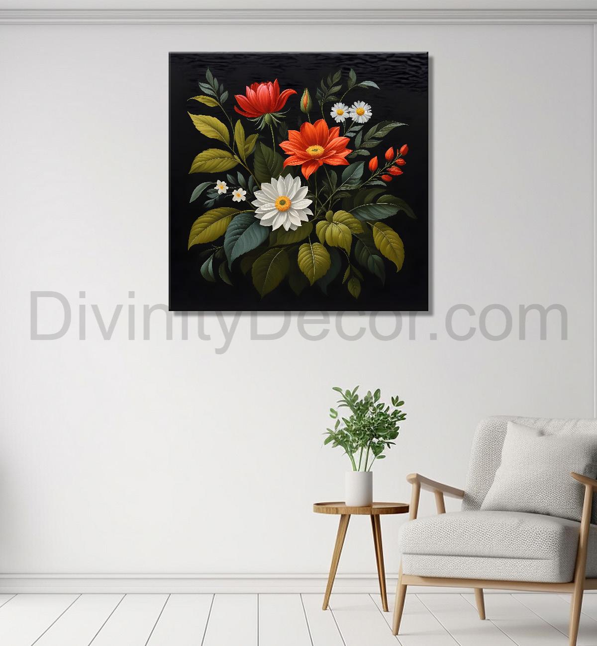 Colourful flowers in black background painting Flower-S-336