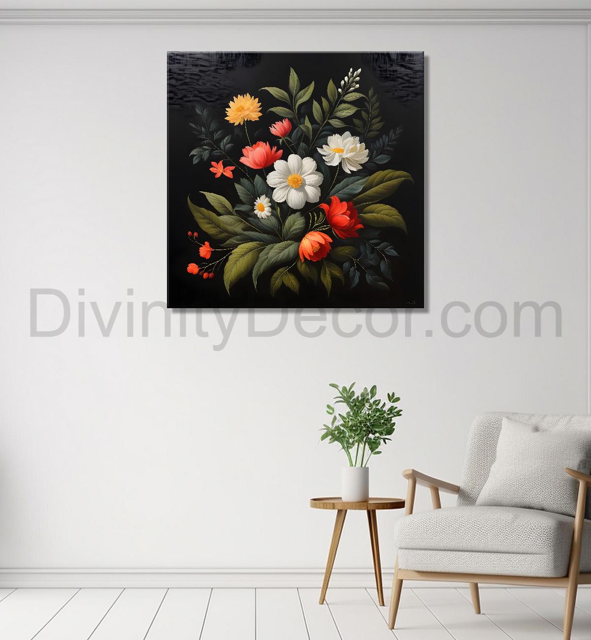 Colourful flowers in black background painting Flower-S-338