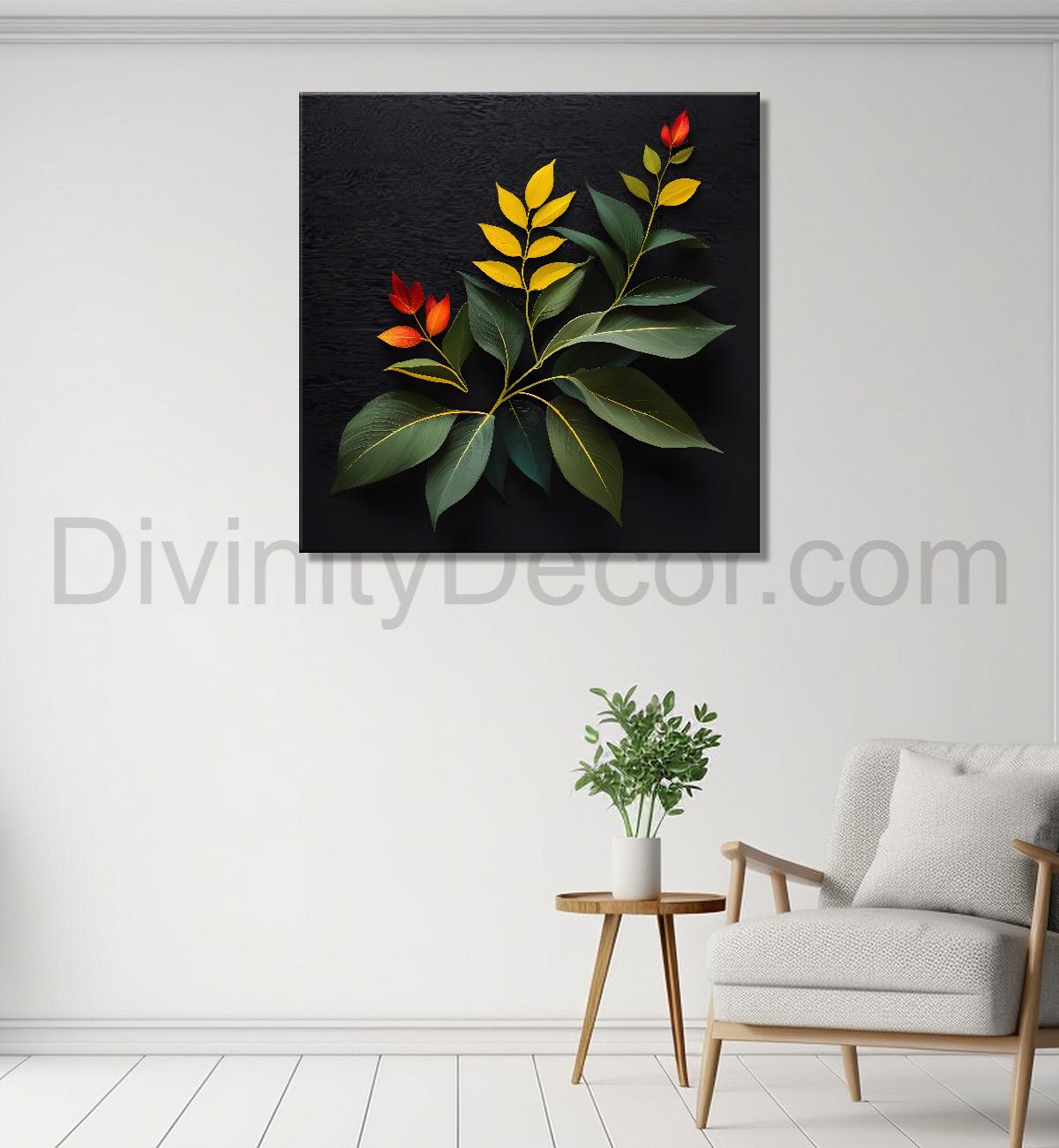 Yellow leaves in black background painting Flower-S-340