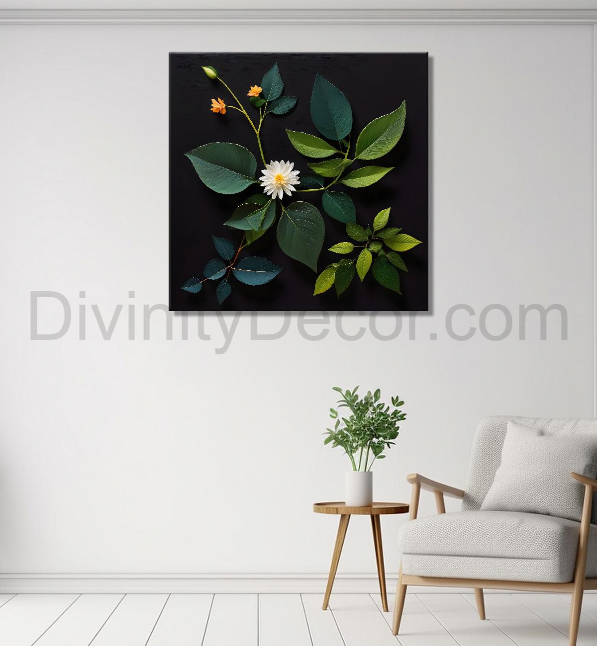 White flowers in black background painting Flower-S-341