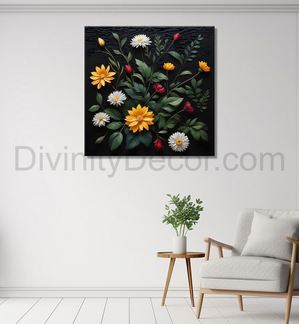 Colourful flowers in black background painting Flower-S-345