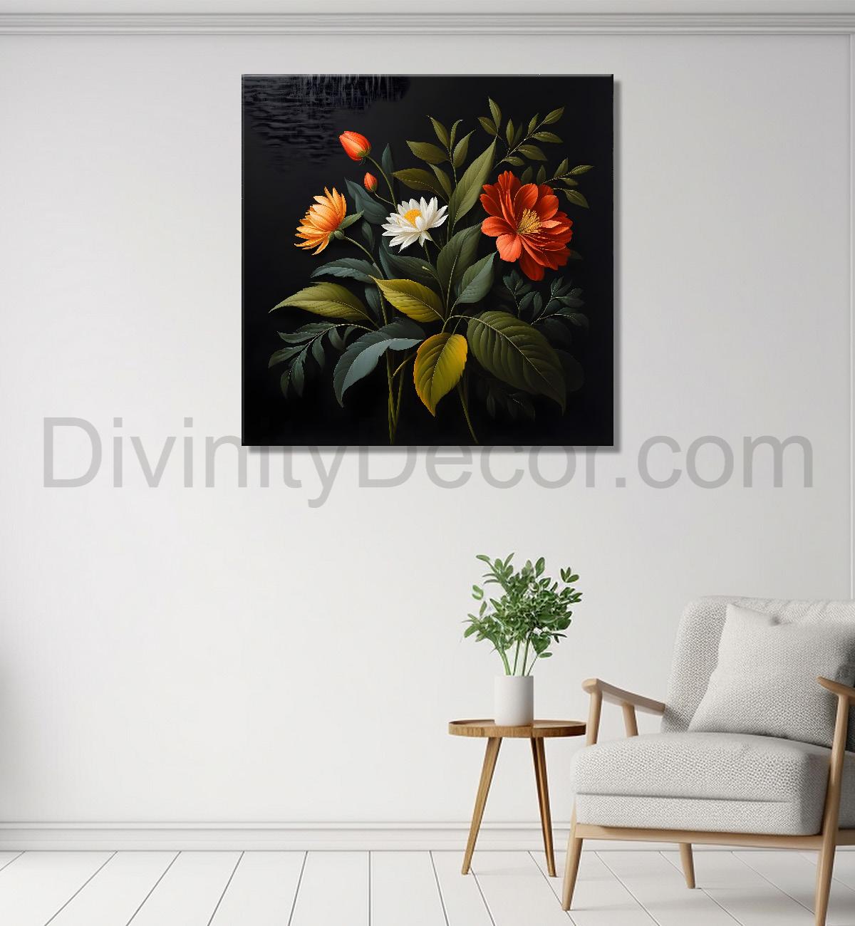 Colourful flowers in black background painting Flower-S-346