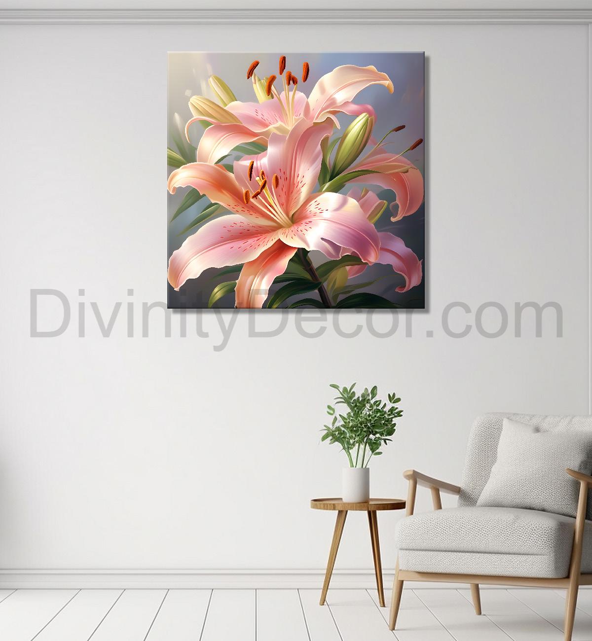 Light pink flowers in grey textured painting  Flower-S-353