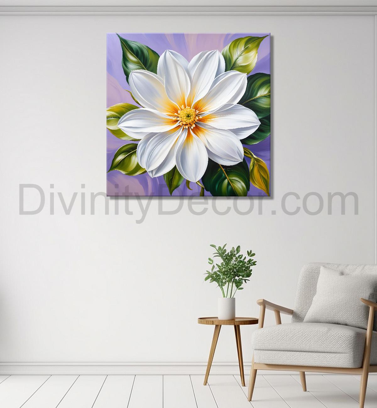 White flower in purple background painting  Flower-S-354