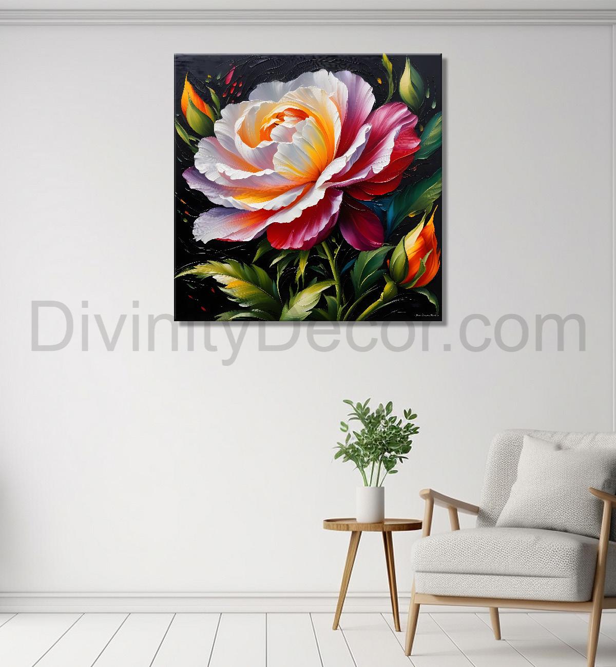 Pink rose in green background painting  Flower-S-356