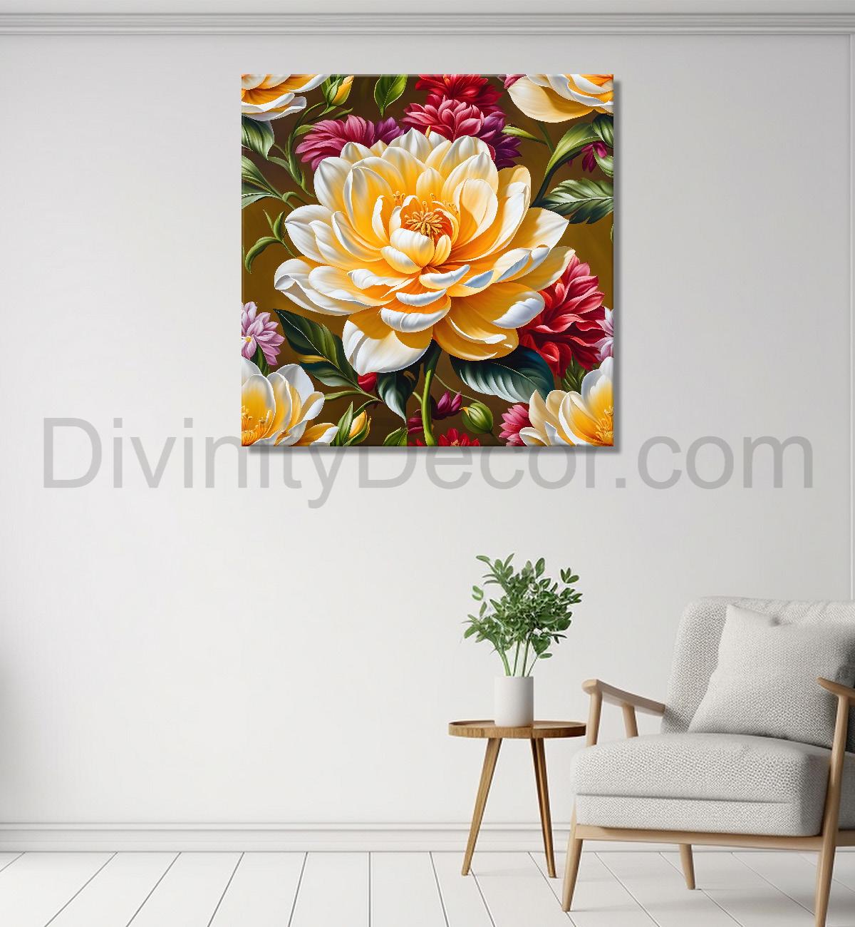 Yellow flower in textured oil painting  Flower-S-357