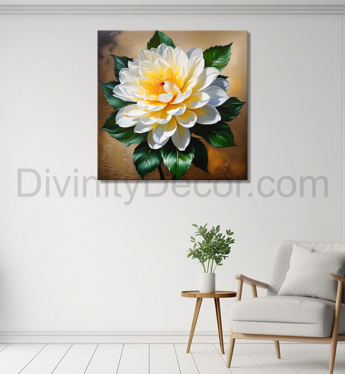 White flower in textured oil painting  Flower-S-359