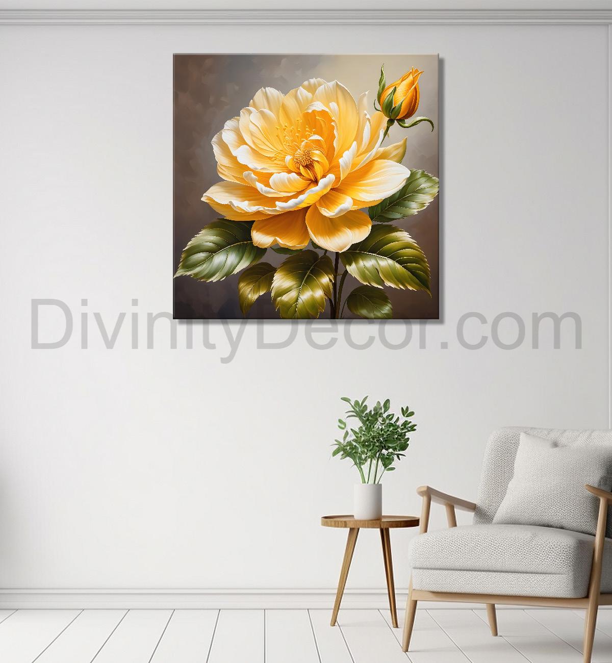 Yellow flower in textured oil painting  Flower-S-361