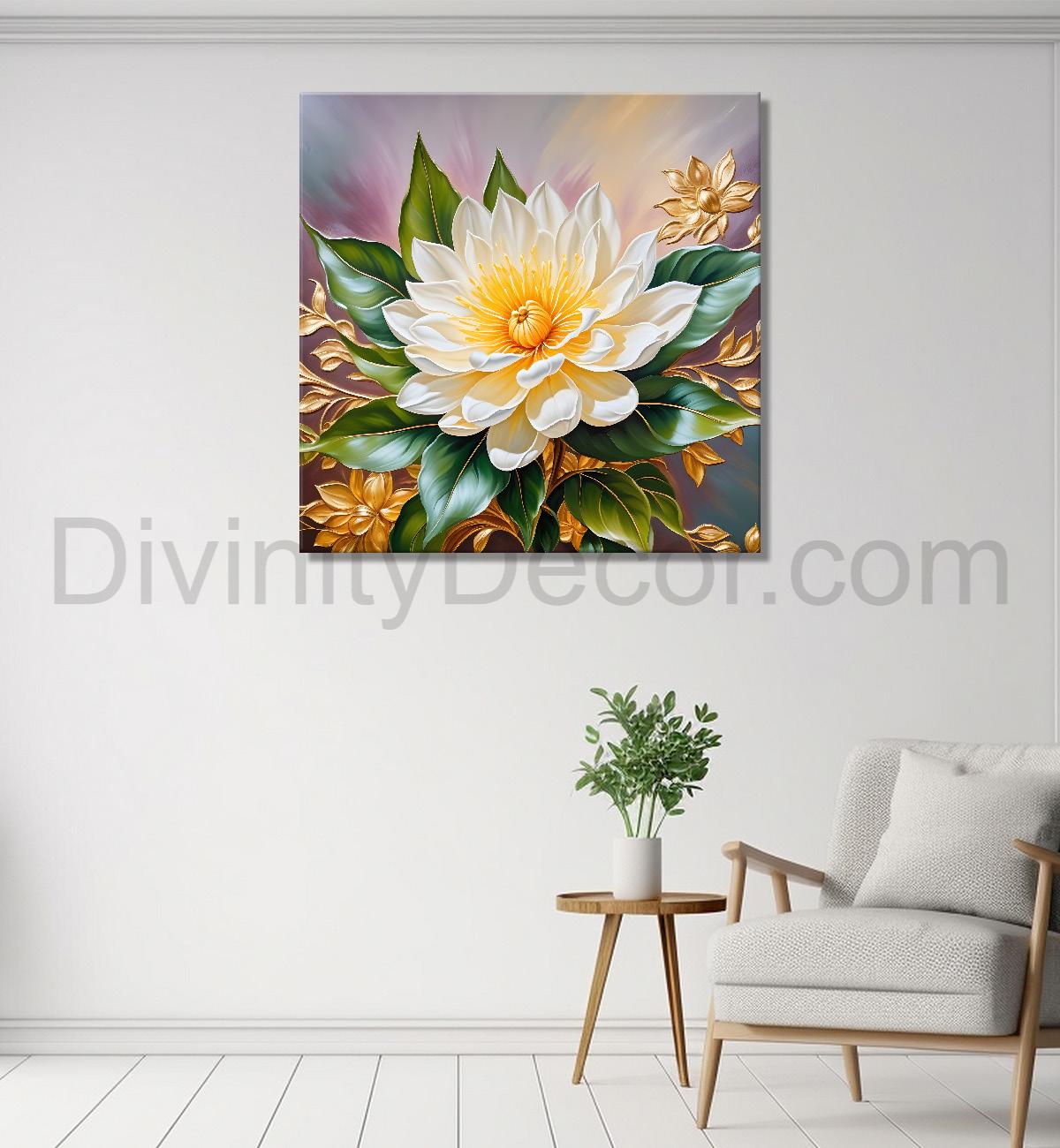 White flower in textured oil painting  Flower-S-362