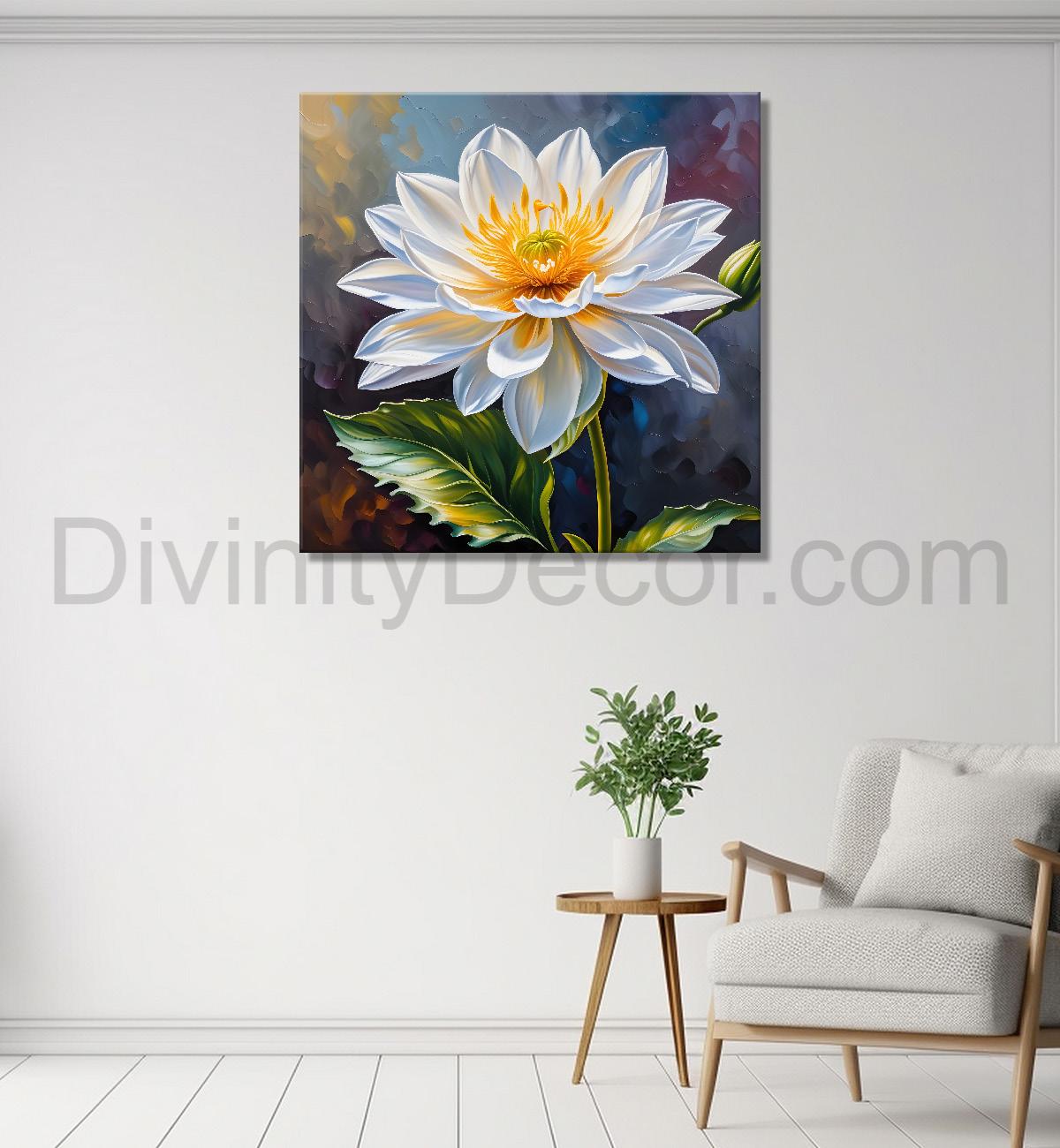 White flower in textured oil painting  Flower-S-363