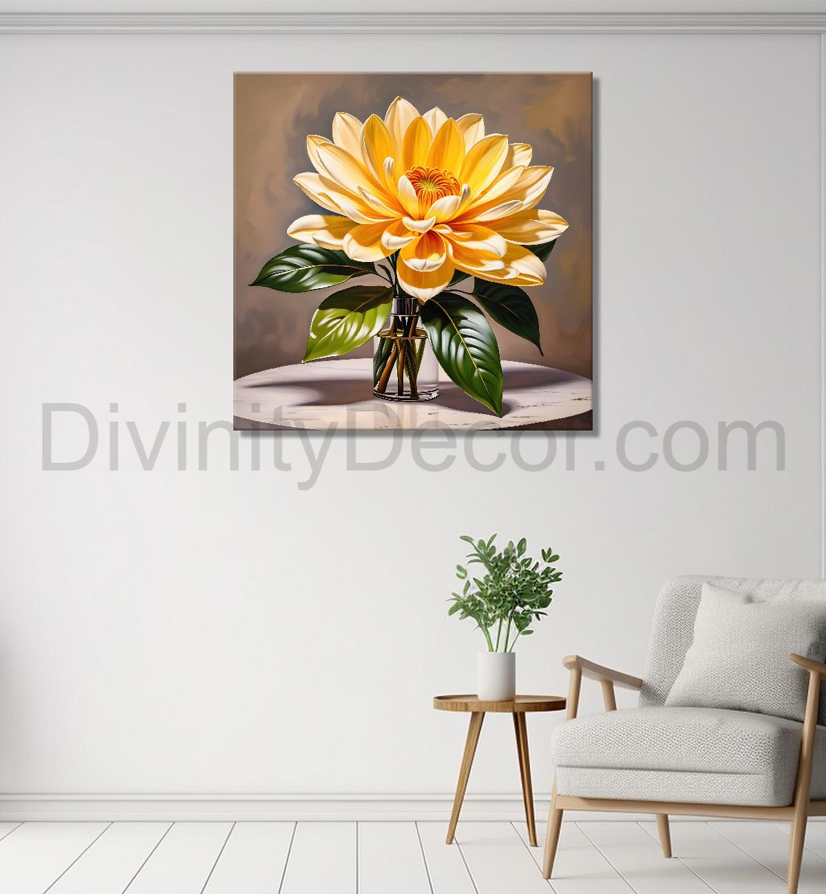 Yellow flower in textured oil painting   Flower-S-364