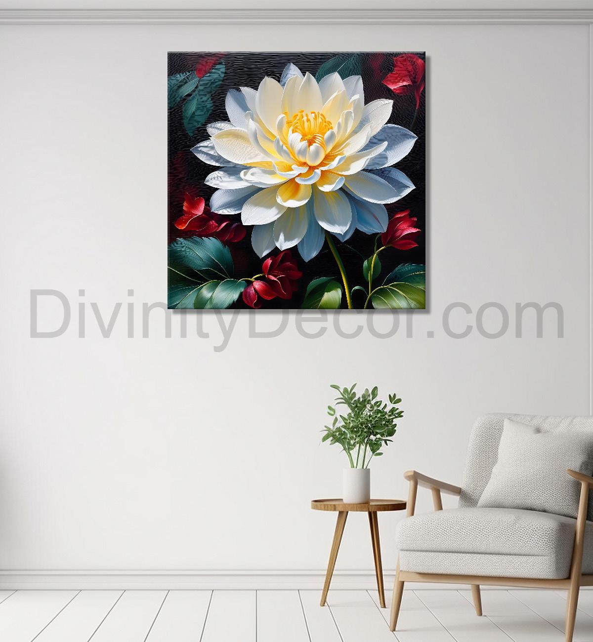 White flower in textured oil painting   Flower-S-367
