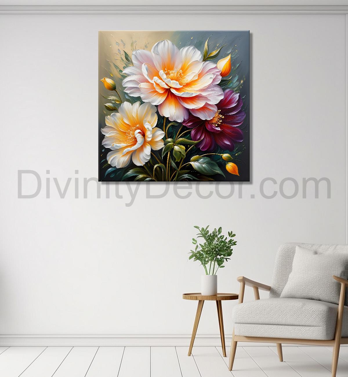 White flower in textured oil painting  Flower-S-369
