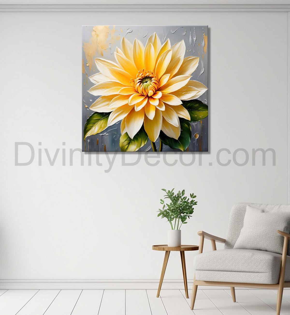 Yellow flower in textured oil painting  Flower-S-370