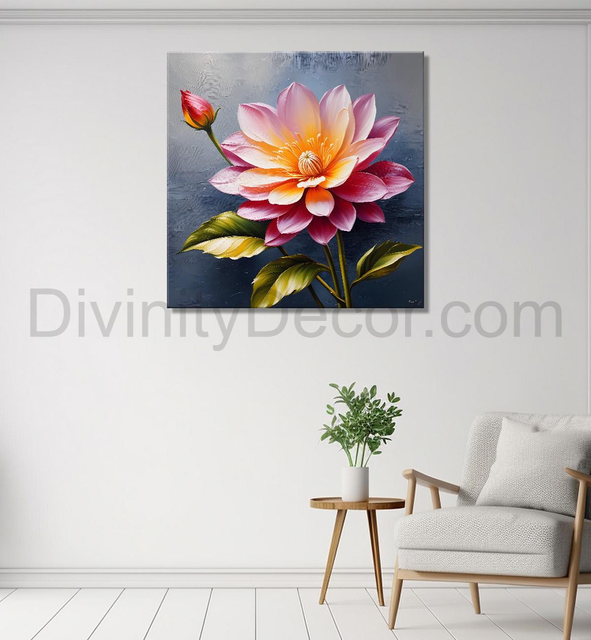 Pink flowers in grey textured painting  Flower-S-371