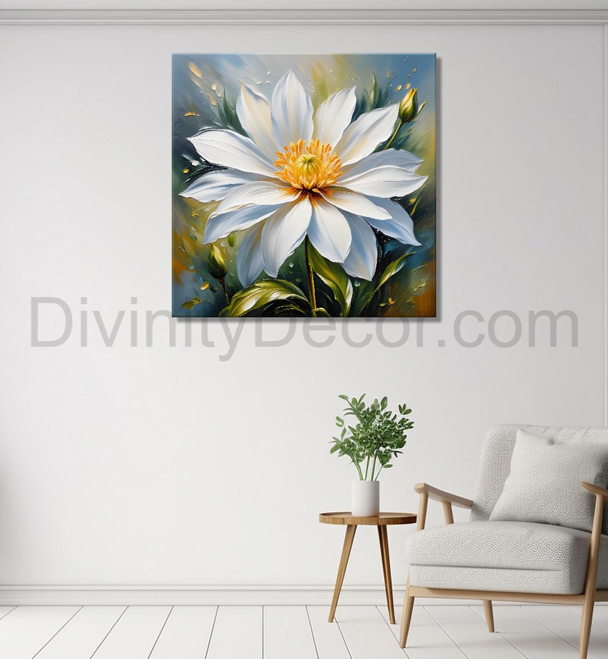 White flower in textured oil painting   Flower-S-372