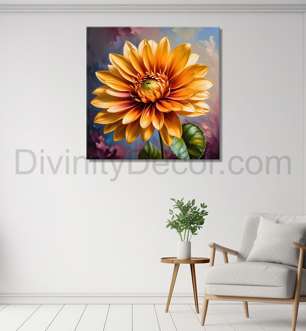 Yellow flower in textured oil painting  Flower-S-373