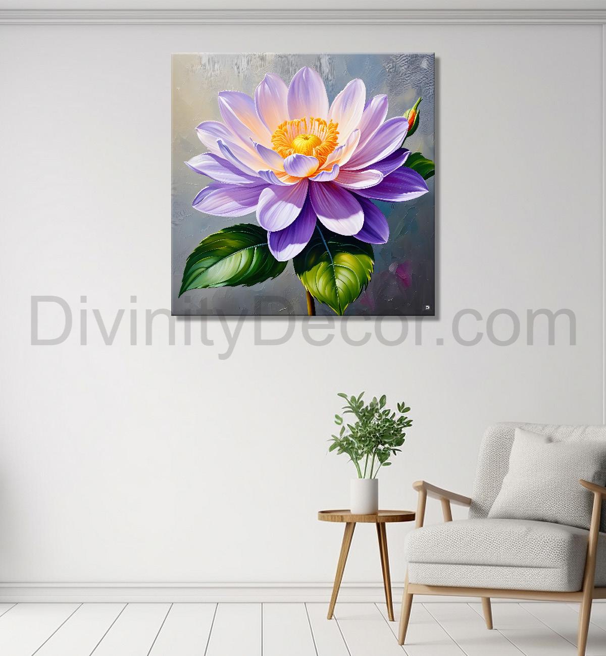 Purple flowers in grey textured painting   Flower-S-374