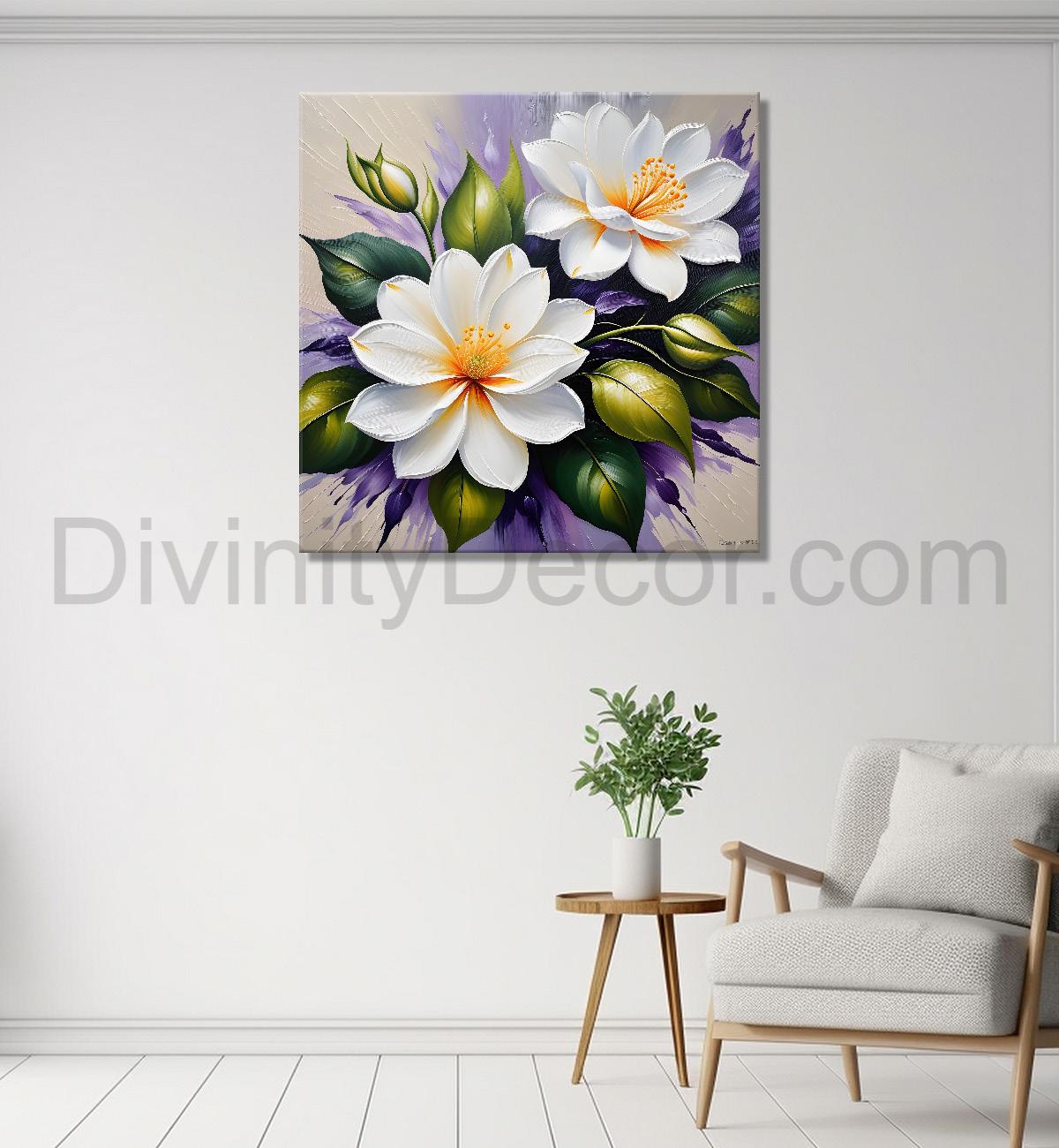 White flowers in textured oil painting   Flower-S-375