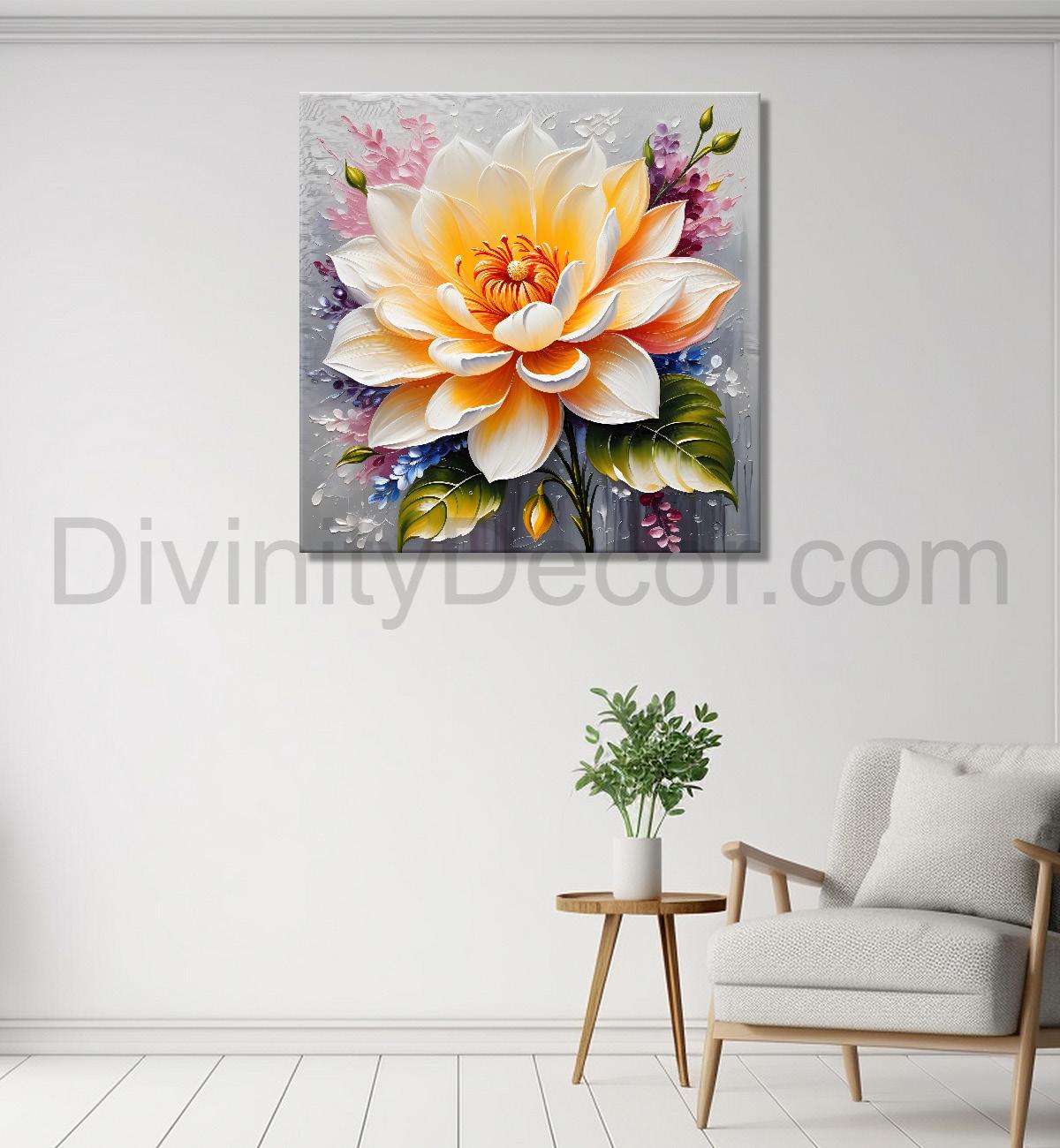 Yellow flower in textured oil painting   Flower-S-377