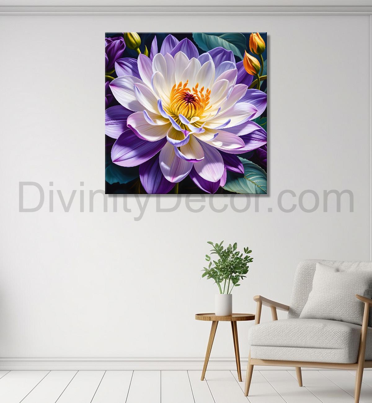 Purple flowers in grey textured painting   Flower-S-378