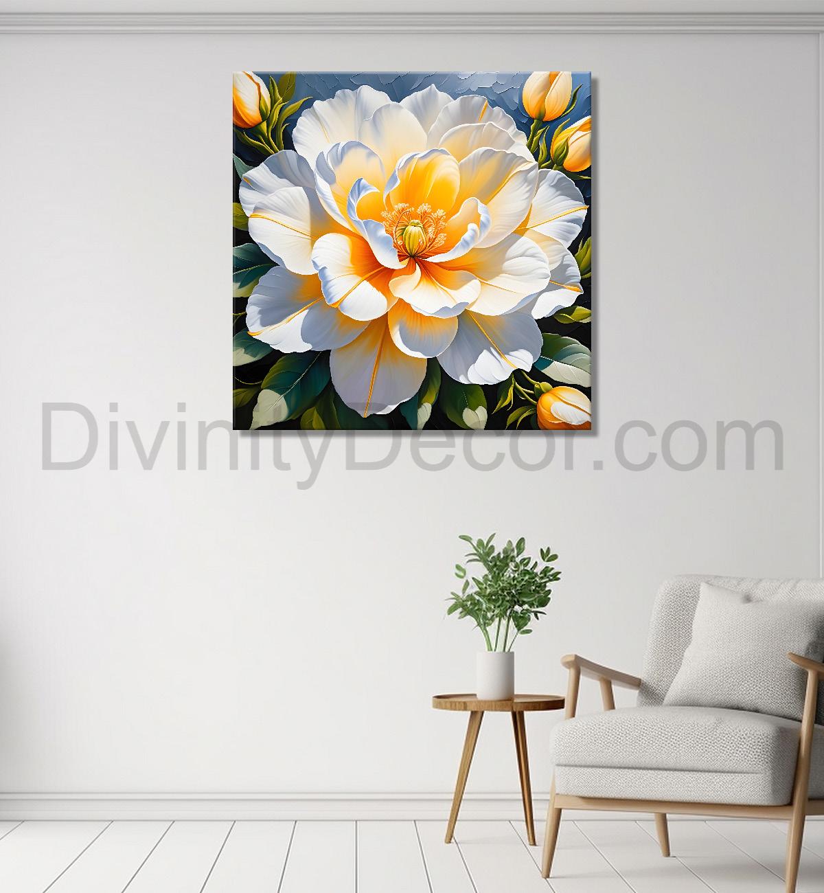 White flower in textured oil painting   Flower-S-379
