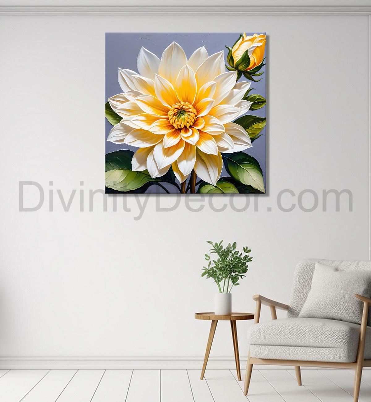 White flower in textured oil painting   Flower-S-381