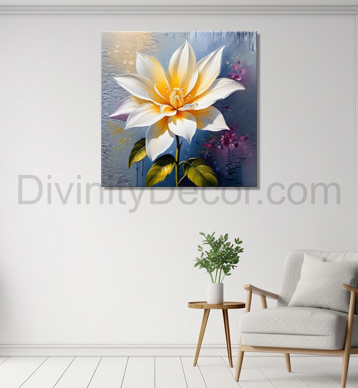 White flower in textured oil painting   Flower-S-382