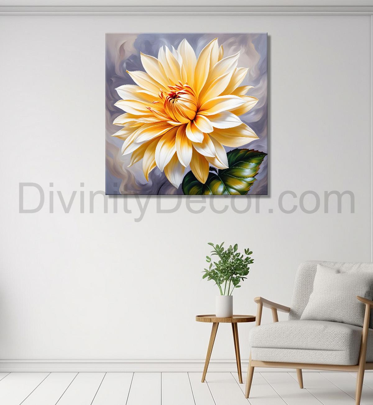 Yellow flower in textured oil painting   Flower-S-383