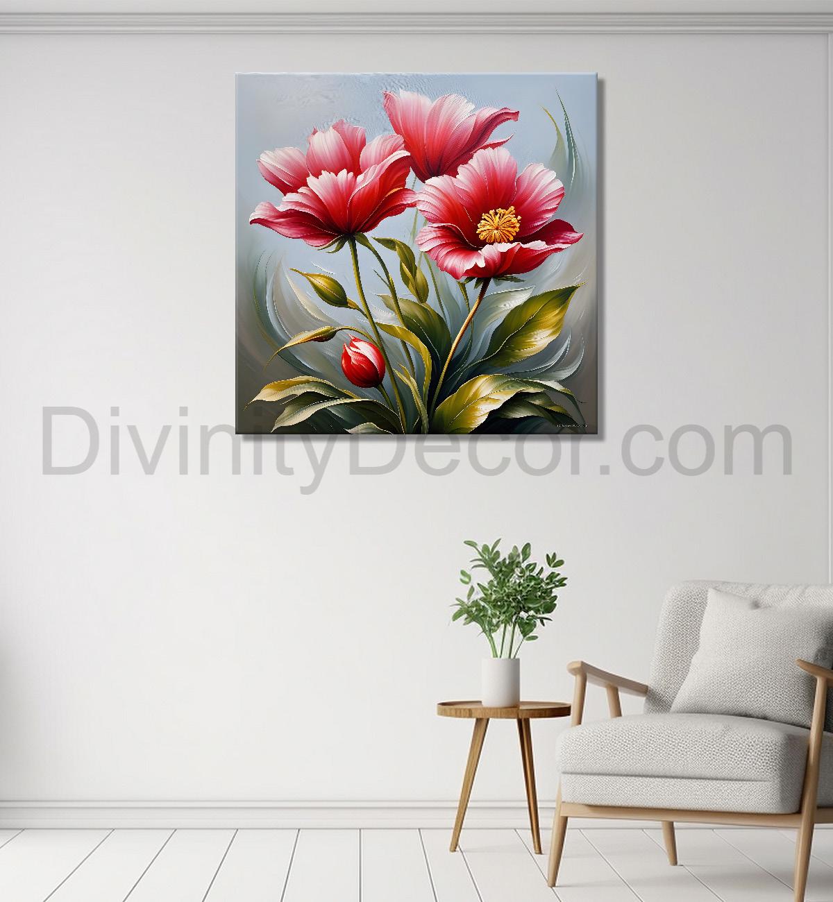 Pink flowers in textured painting  Flower-S-384