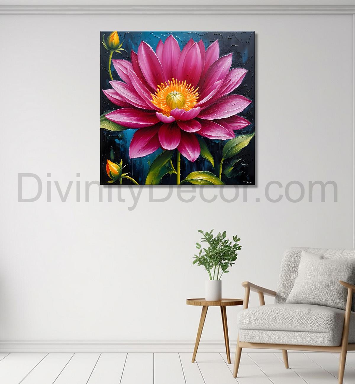 Pink flowers in textured painting   Flower-S-386