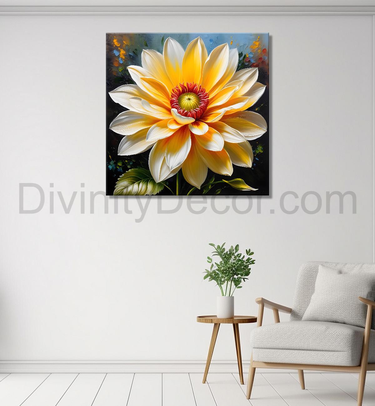 Yellow flower in textured oil painting    Flower-S-388