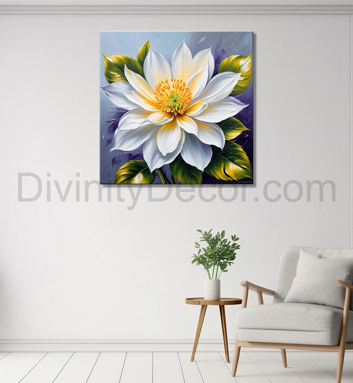 White flower in textured oil painting   Flower-S-389