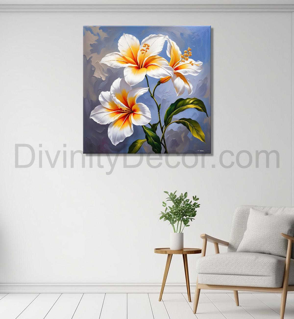 White flower in textured oil painting   Flower-S-390