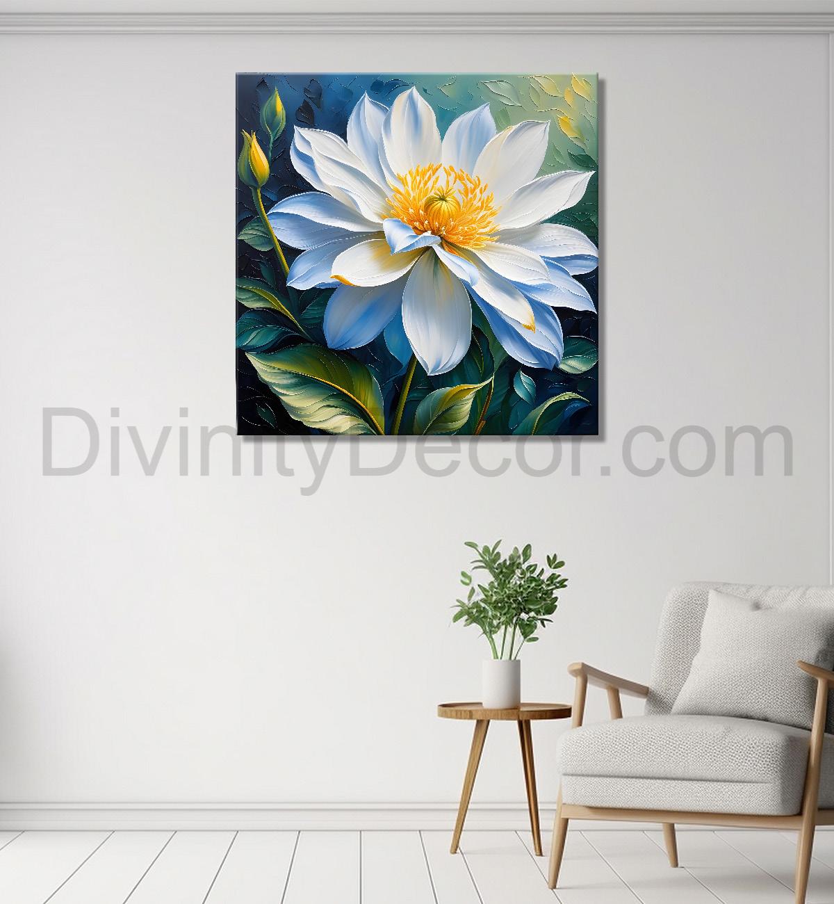 Light blue flower in textured painting   Flower-S-393