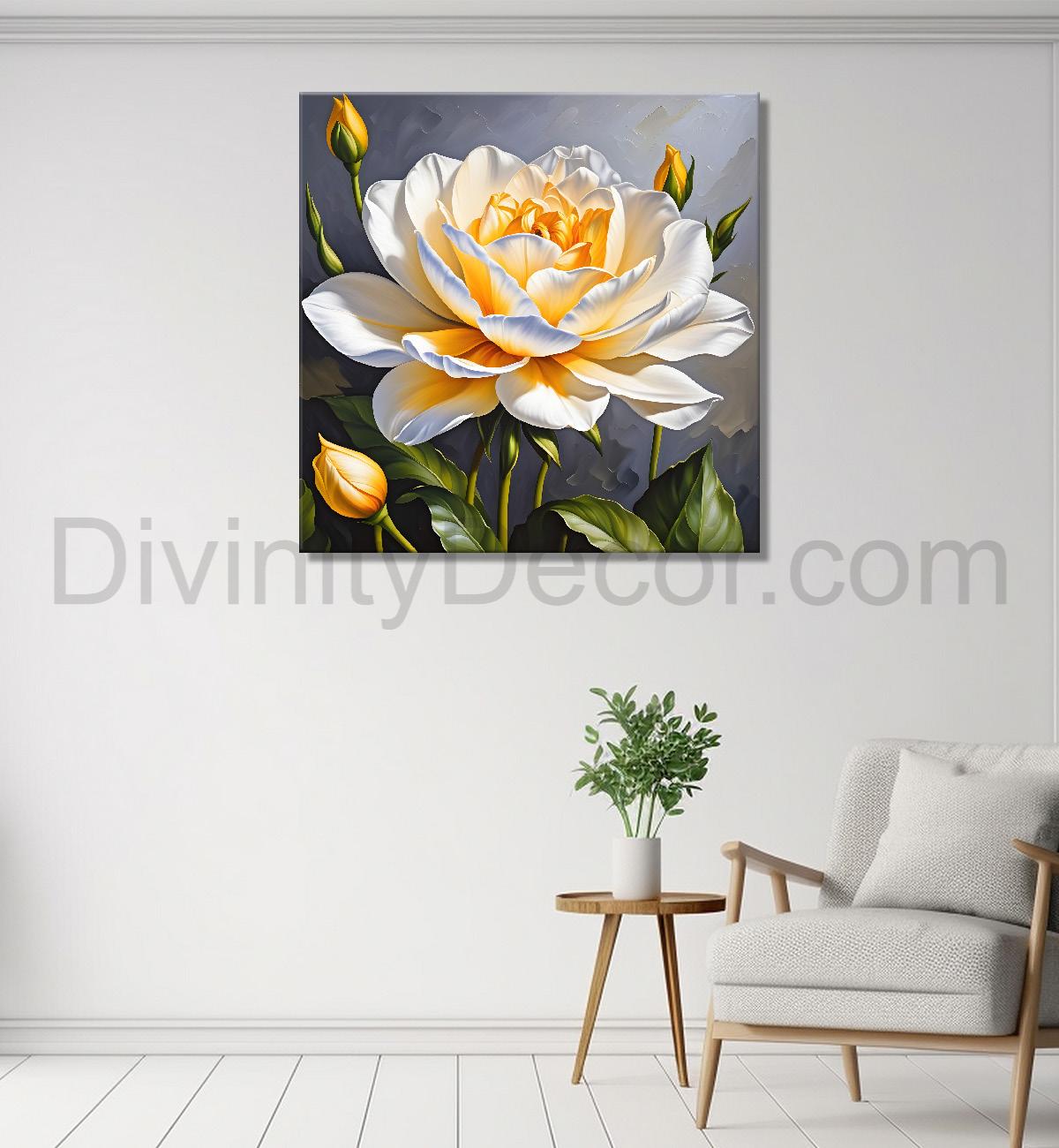 White flower in textured oil painting   Flower-S-394