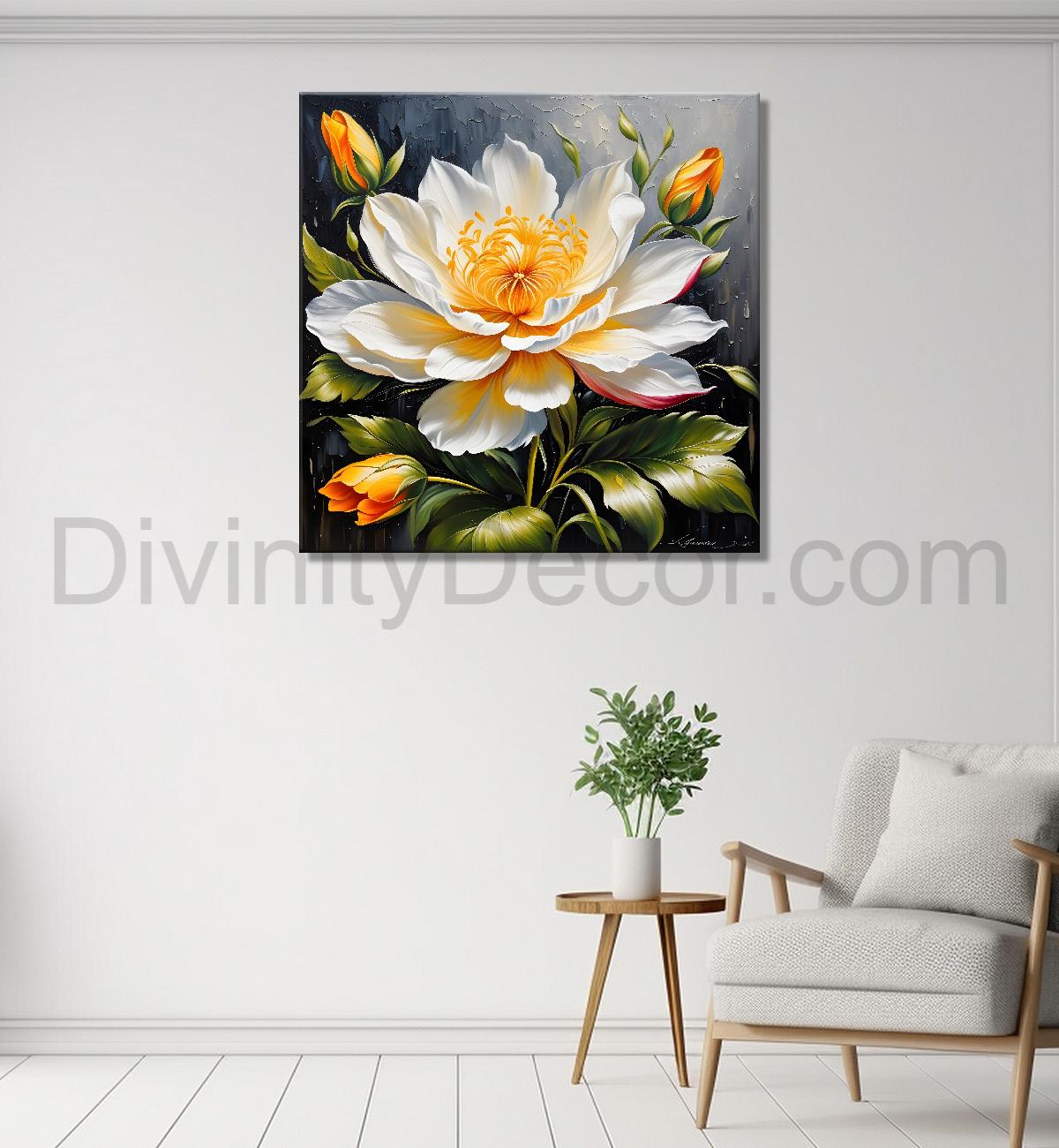 White flower in textured oil painting   Flower-S-395