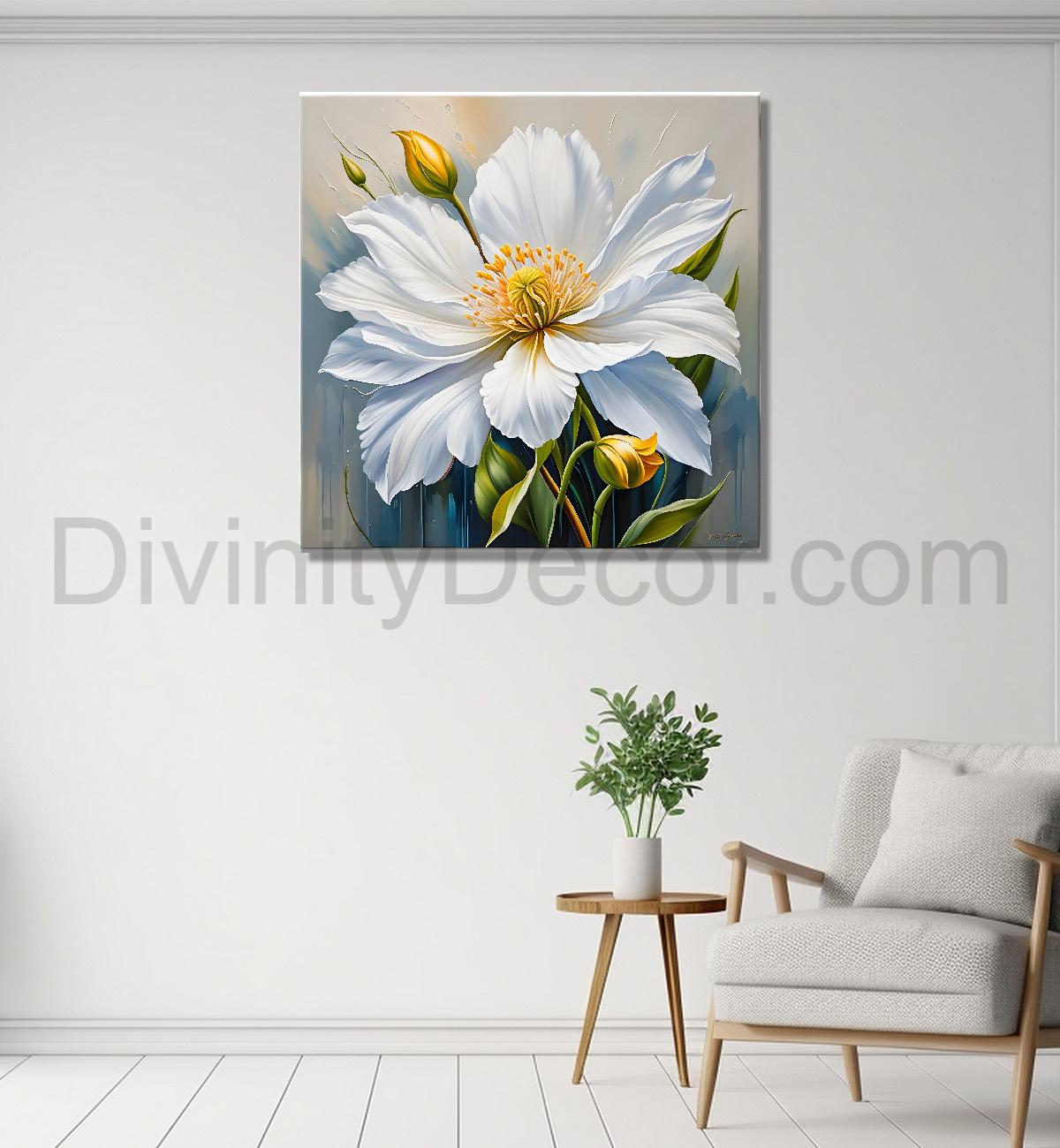 White flower in textured oil painting   Flower-S-396