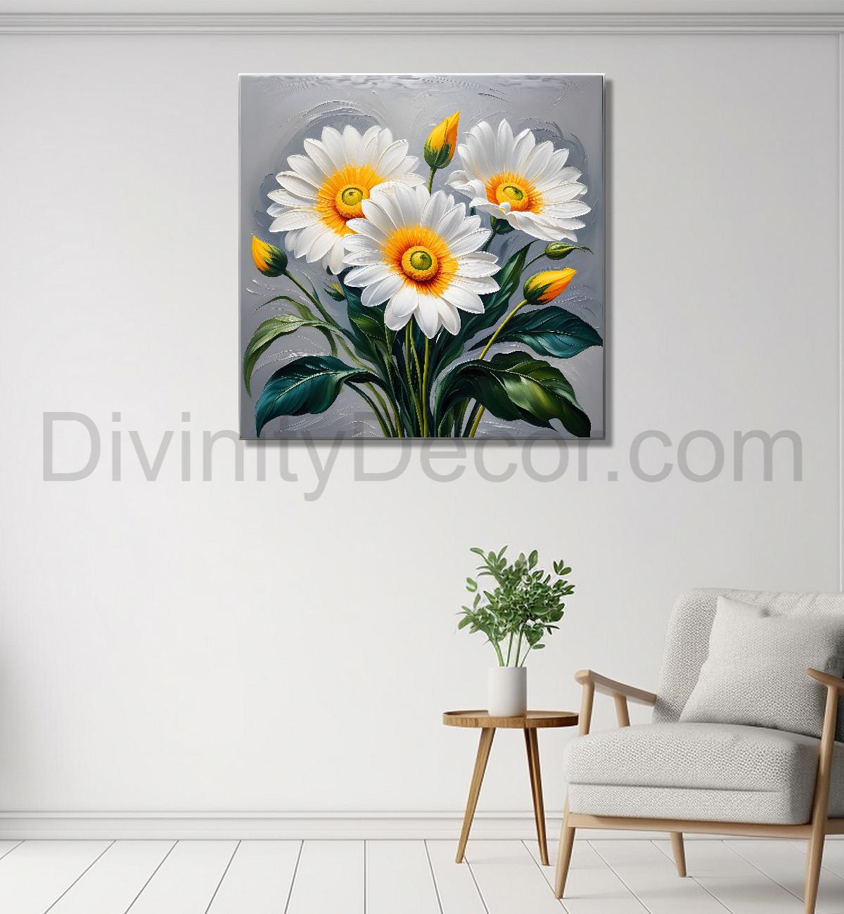 White flower in textured oil painting   Flower-S-397
