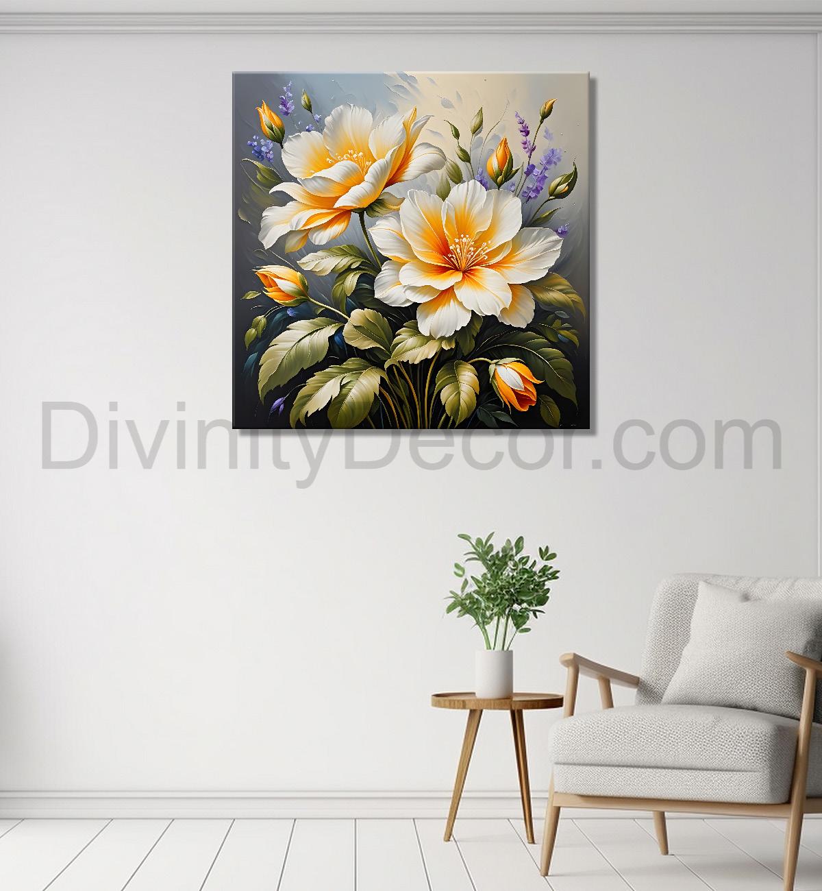 Yellow flowers in textured oil painting  Flower-S-398